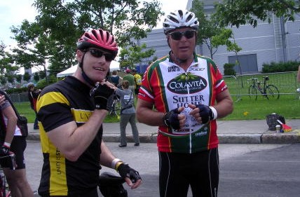 cyclists2 Pat Moir and Randy Scott prepare to ride from Montreal to Quebec City for cancer research.