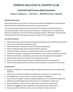 Assistant Golf Course Superintendent